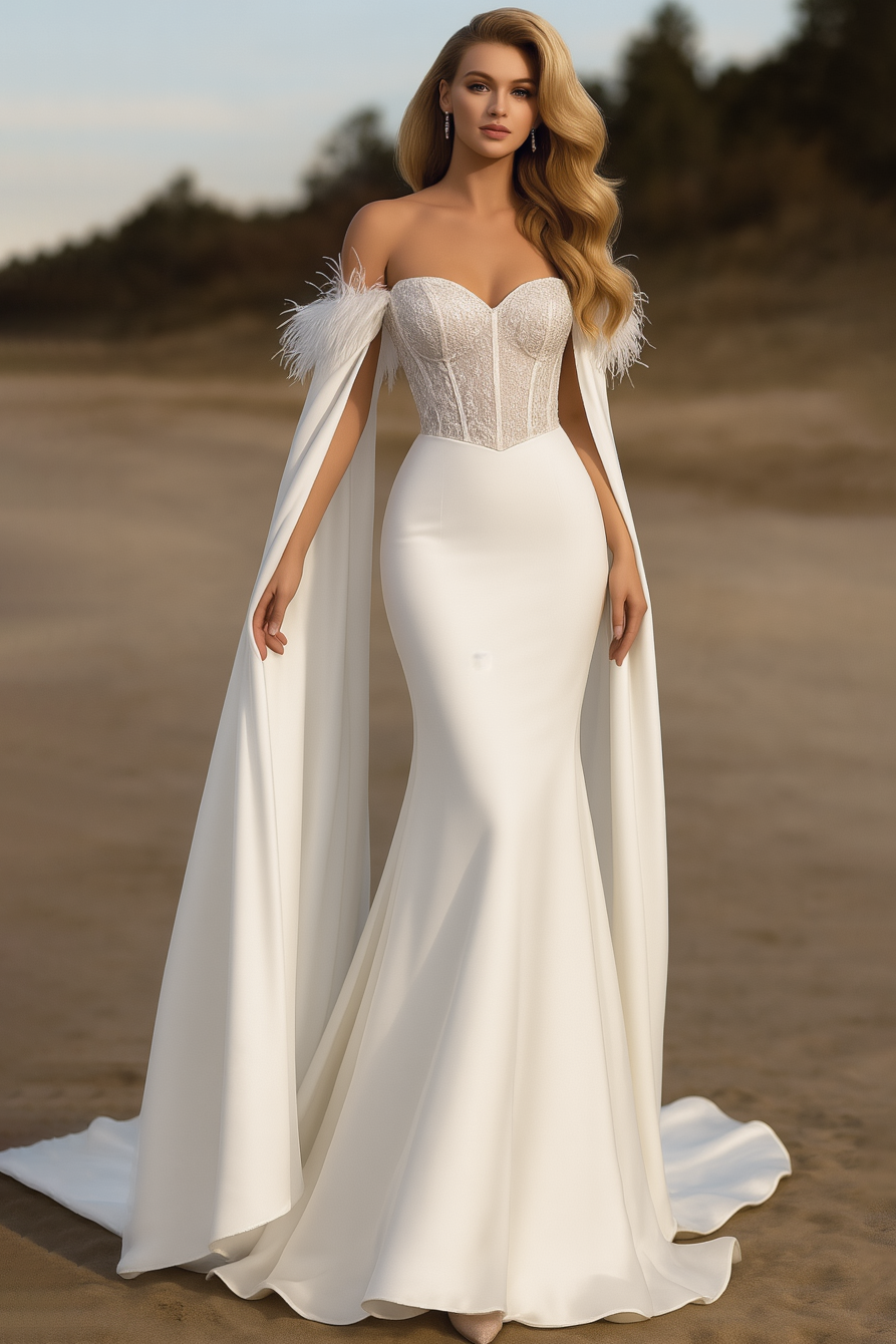 Formal ​Wedding Dress White Strapless Maxi Corset Dress