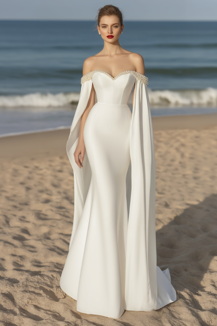 Formal ​Wedding Dress White Strapless Maxi Mermaid Dress