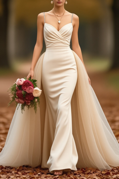 Formal ​Wedding Dress White Spaghetti Strap Maxi Mermaid Dress