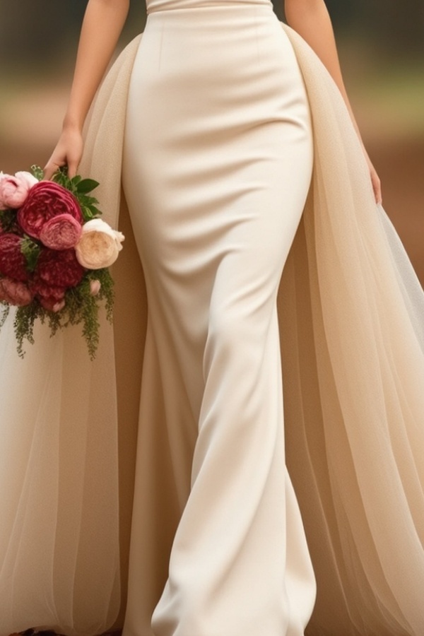 Formal ​Wedding Dress White Spaghetti Strap Maxi Mermaid Dress