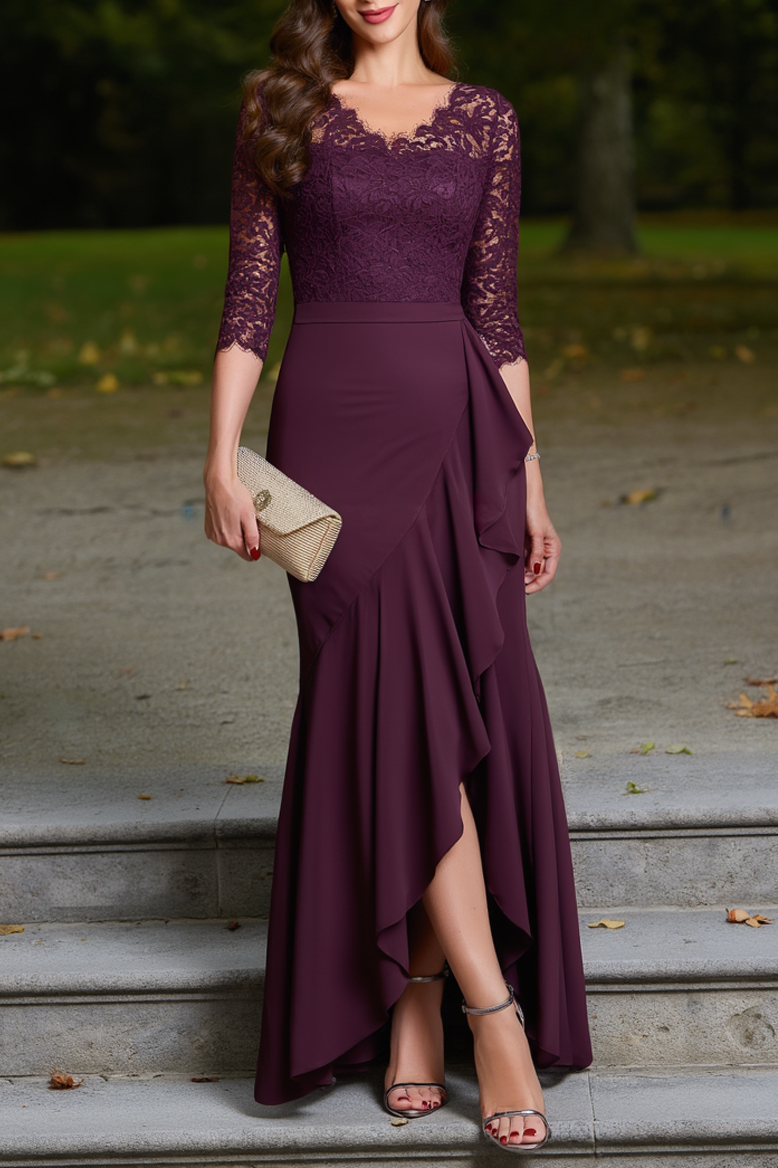 Formal Dress Purple Lace Maxi Mother of the Bride Dress