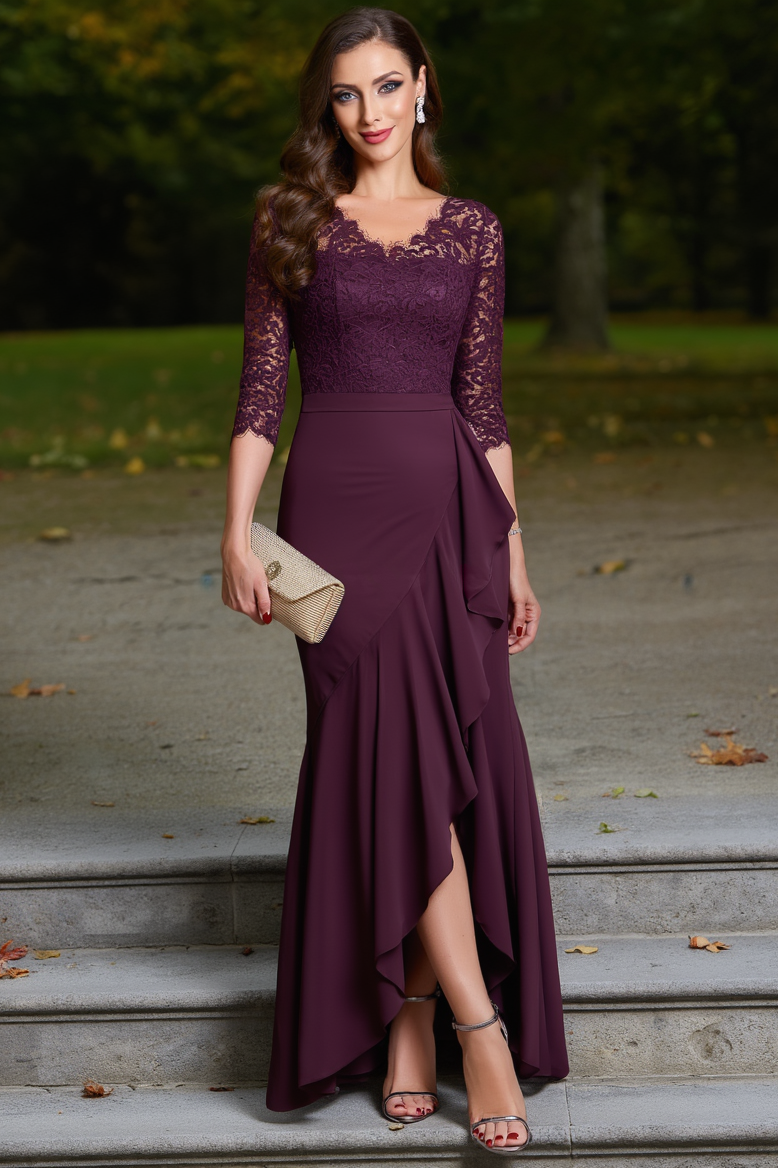 Formal Dress Purple Lace Maxi Mother of the Bride Dress
