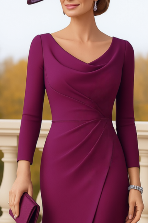 Formal Dress Purple Cowl Neck Long Sleeve Maxi Mother of the Bride Dress