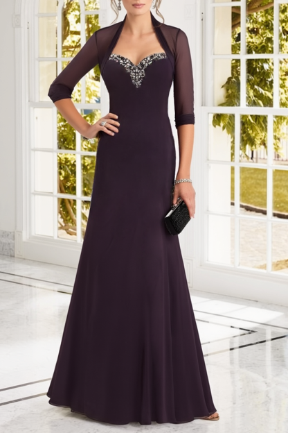 Formal Dress Dark Purple Sweetheart Neck  Maxi Mother of the Bride Dress