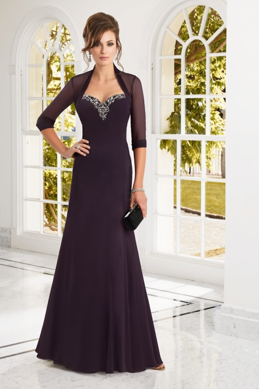 Formal Dress Dark Purple Sweetheart Neck  Maxi Mother of the Bride Dress