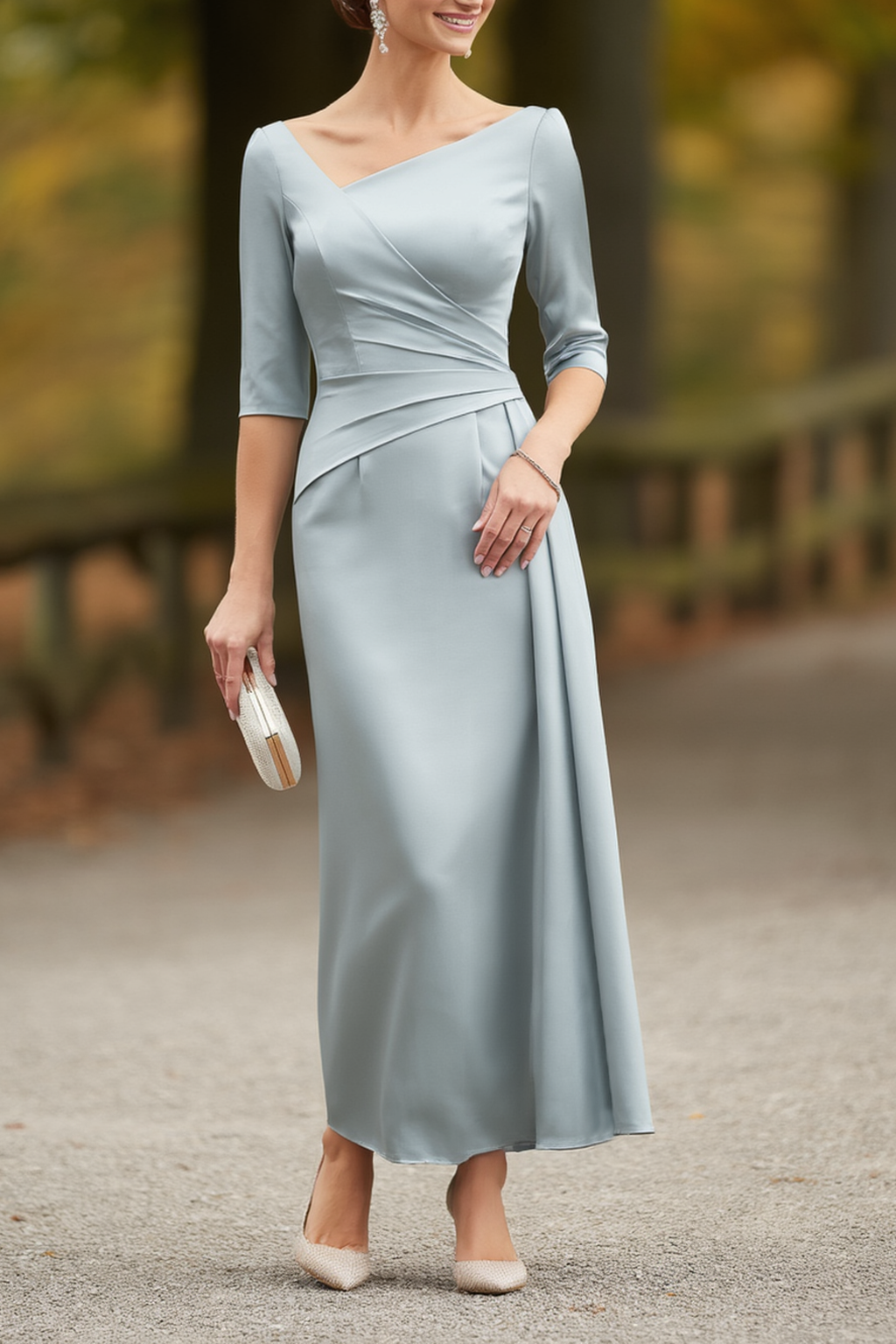 Formal Dress Blue V Neck  Maxi Mother of the Bride Dress