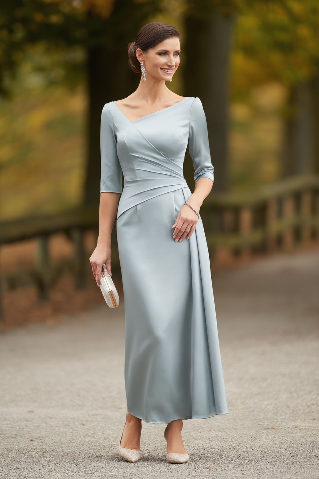 Formal Dress Blue V Neck  Maxi Mother of the Bride Dress