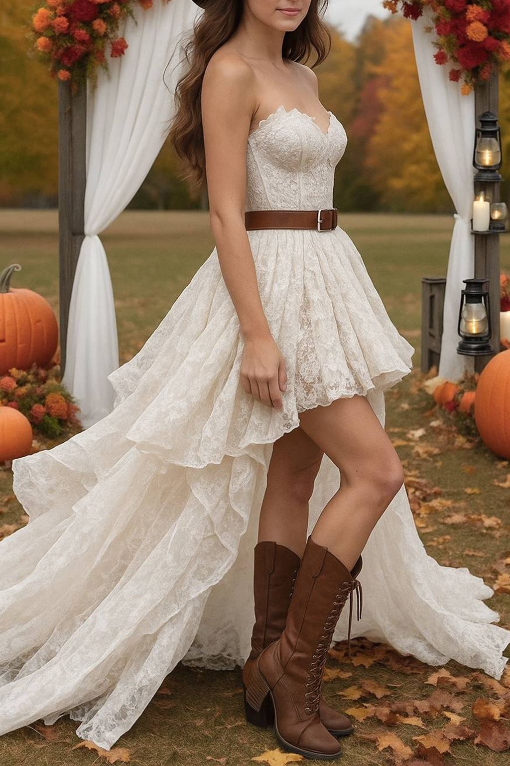 Simple ​Wedding Dress White Strapless Maxi Lace Dress