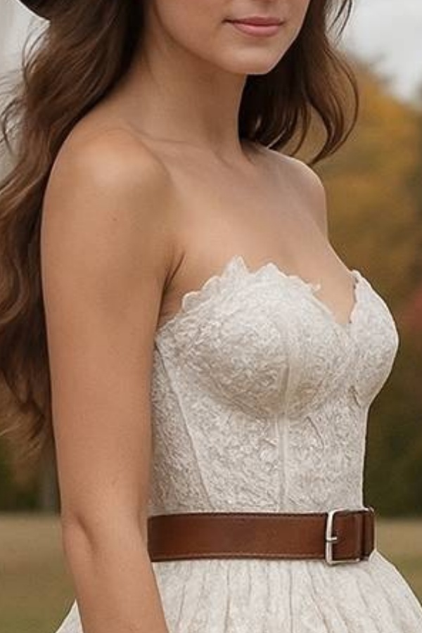 Simple ​Wedding Dress White Strapless Maxi Lace Dress