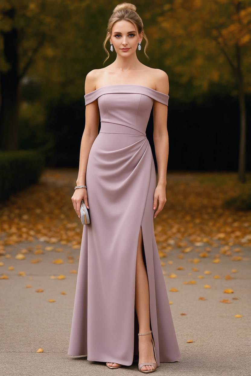 Formal ​Wedding Guest Dress Purple Off Shoulder Maxi Dress