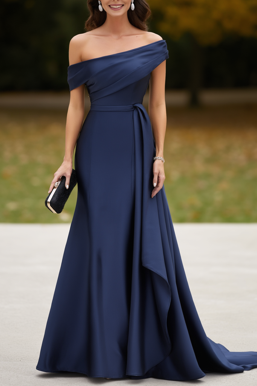 Formal ​Wedding Guest Dress Navy Off Shoulder Maxi Dress