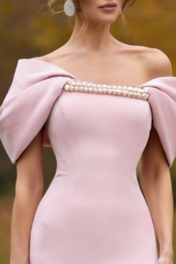 Wedding Guest Dress Pink Strapless Knee-Length Dress