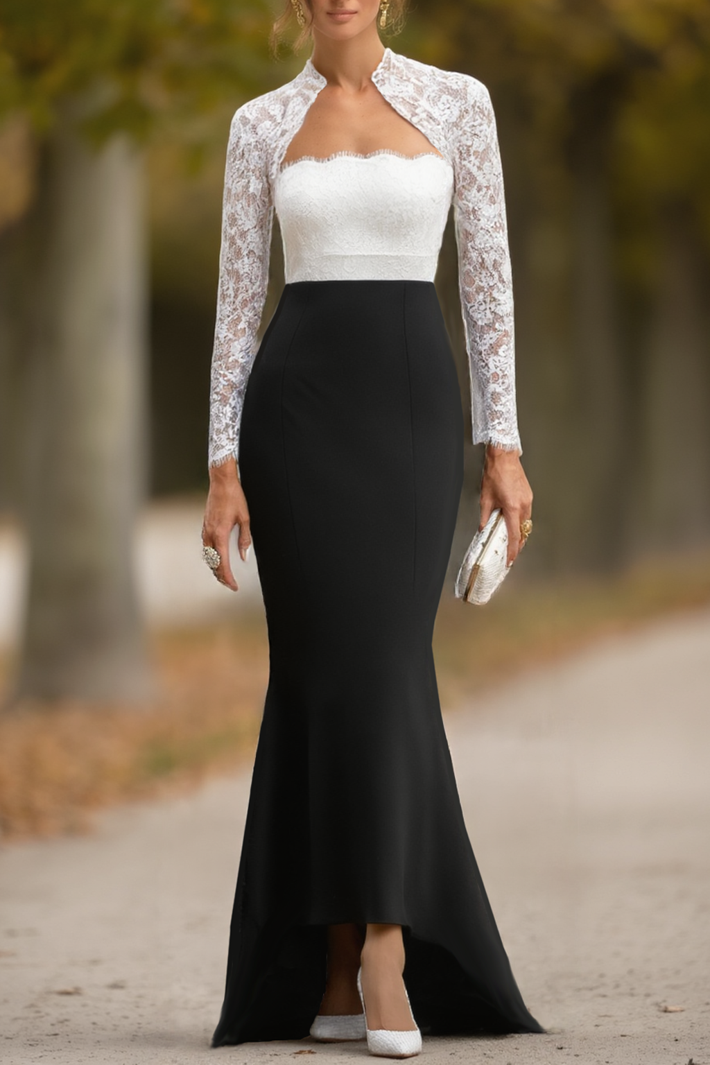 Wedding Dress Black White Strapless Maxi Mother of the Bride Dress