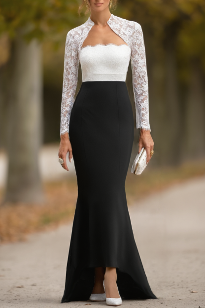 Wedding Dress Black White Strapless Maxi Mother of the Bride Dress