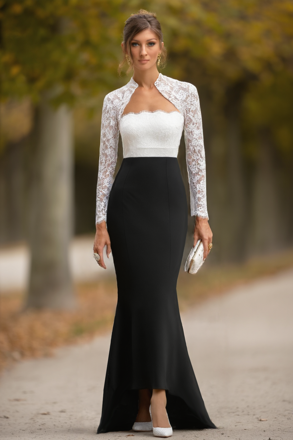 Wedding Dress Black White Strapless Maxi Mother of the Bride Dress