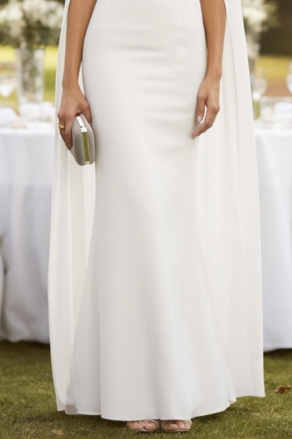 Wedding Dress White Strapless Cape Maxi Lace Dress