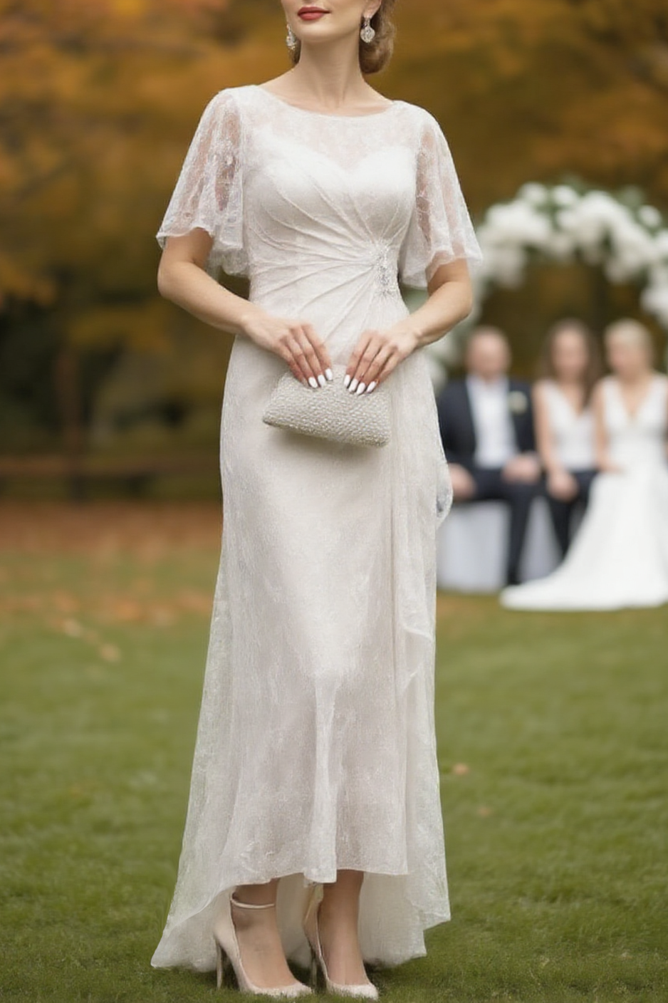 Wedding Dress White Crew Neck Lace Maxi Mother of the Bride Dress