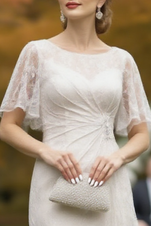 Wedding Dress White Crew Neck Lace Maxi Mother of the Bride Dress