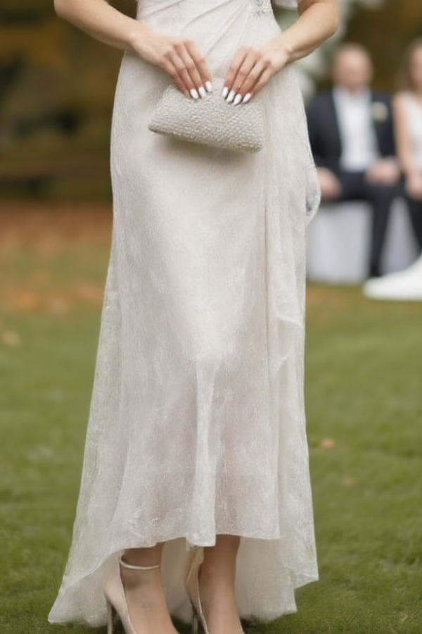 Wedding Dress White Crew Neck Lace Maxi Mother of the Bride Dress