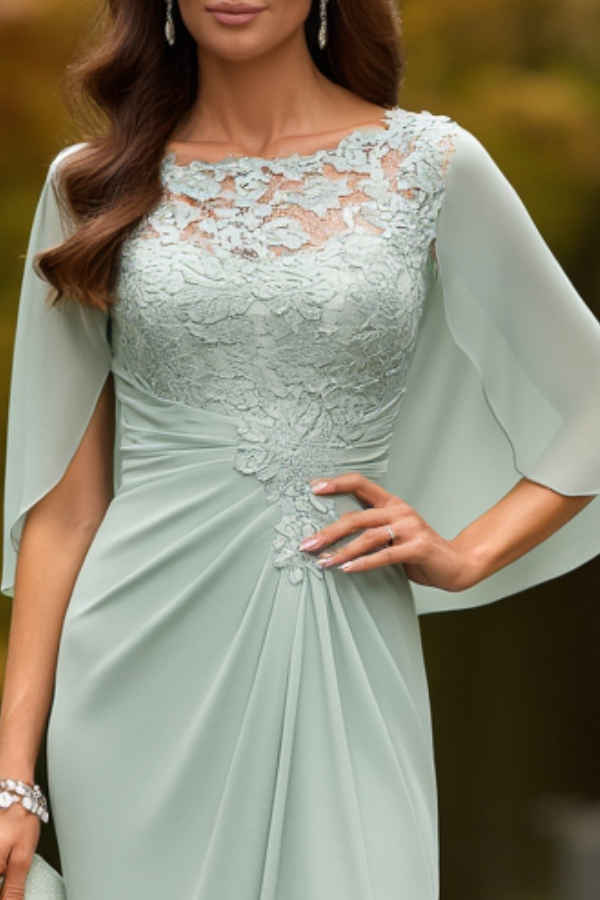 Wedding Dress Green Crew Neck Lace Maxi Mother of the Bride Dress