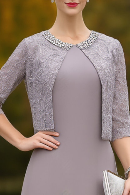 Wedding Dress Purple Crew Neck Midi Mother of the Bride Dress