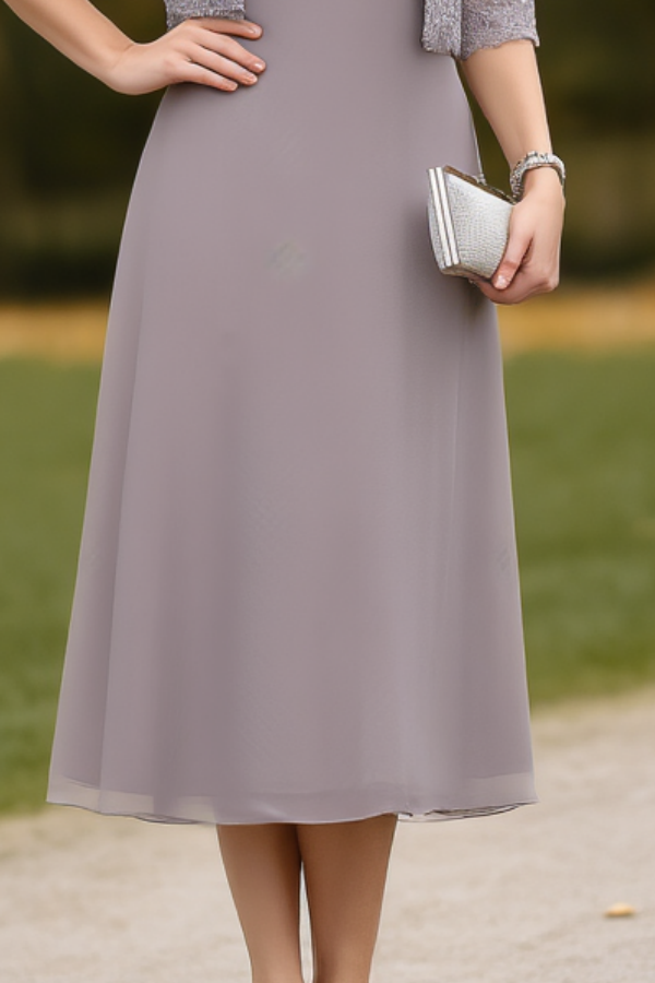 Wedding Dress Purple Crew Neck Midi Mother of the Bride Dress