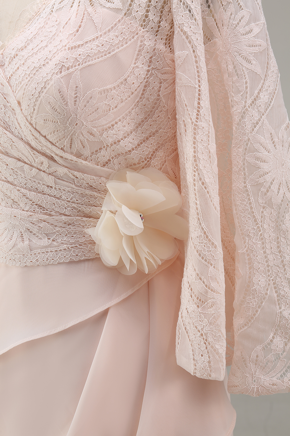 Mother of the Bride Dress Apricot Lace V Neck Flower Maxi Dress