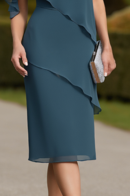 Wedding Dress Blue V Neck Layer Knee-Length Mother of the Bride Dress