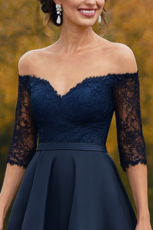 Wedding Dress Navy Off Shoulder Lace Maxi Mother of the Bride Dress