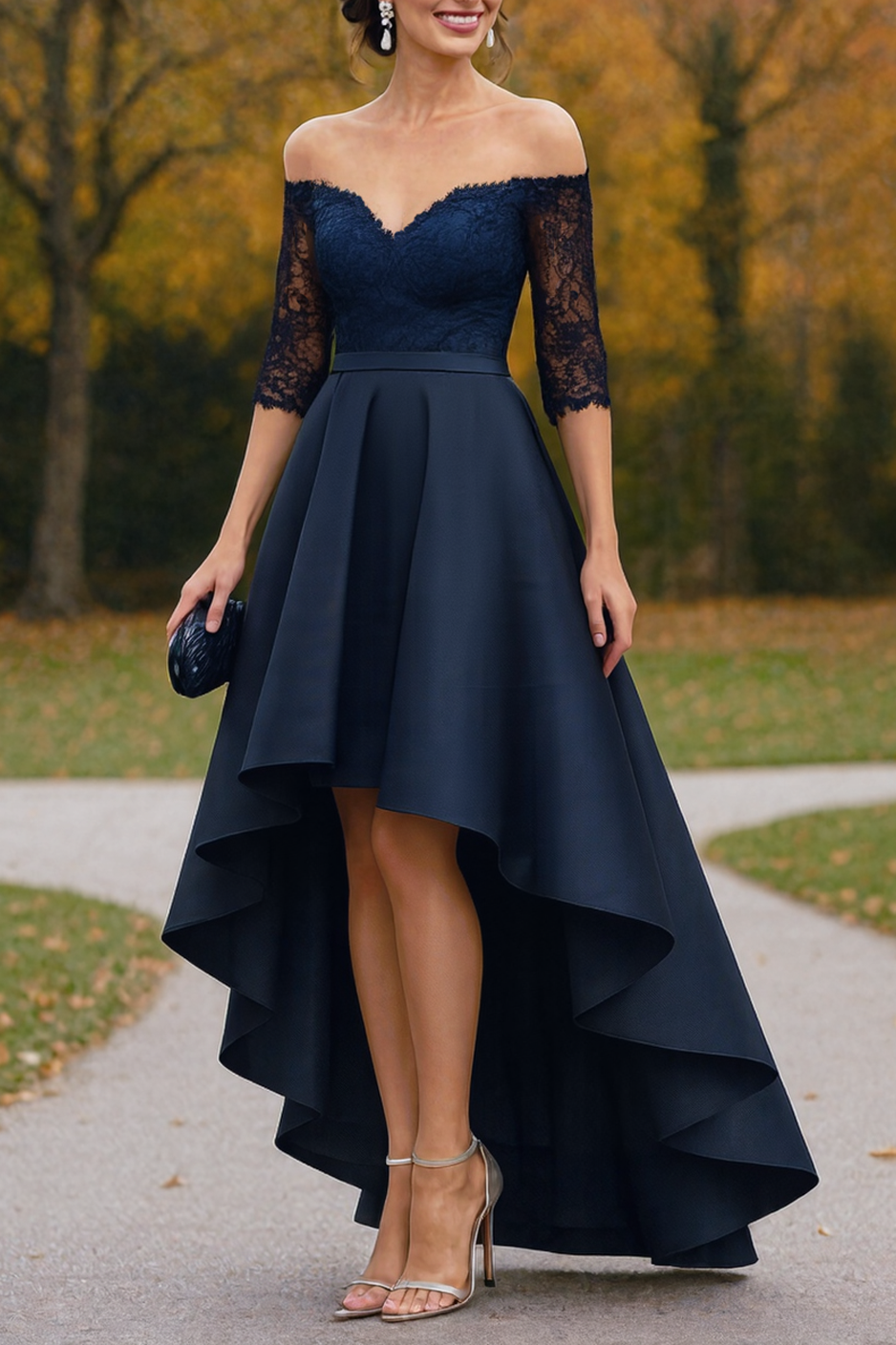 Wedding Dress Navy Off Shoulder Lace Maxi Mother of the Bride Dress