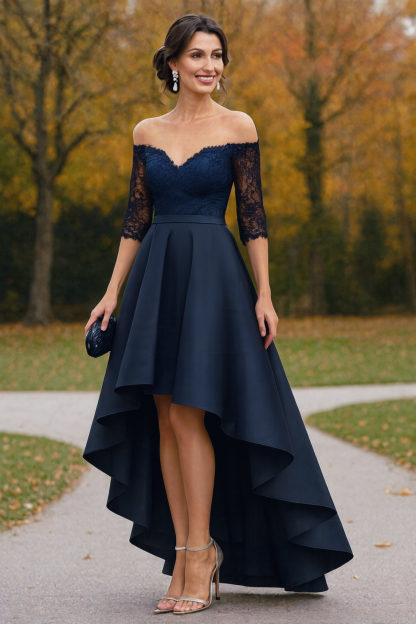 Wedding Dress Navy Off Shoulder Lace Maxi Mother of the Bride Dress