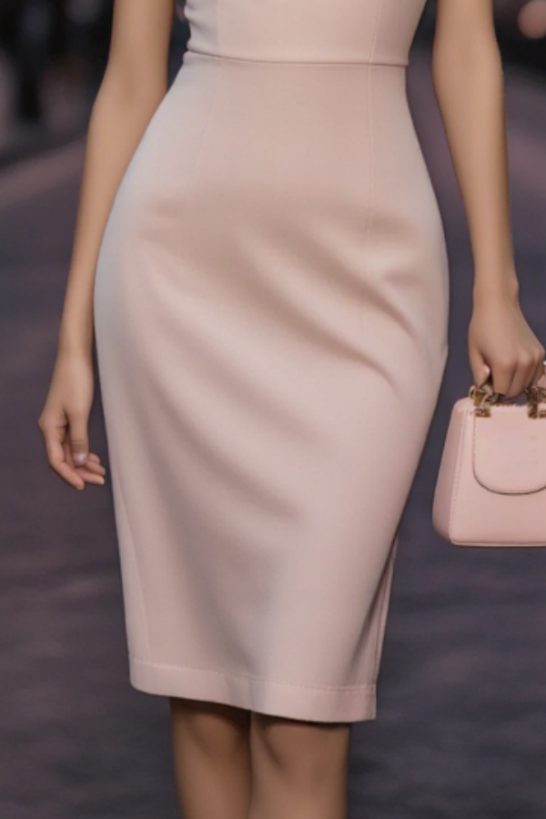 Work Party Dress Pink One Shoulder Sheath Knee-Length Dress