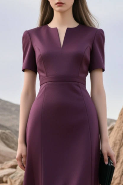 Cocktail Party Dress Purple Crew Neck Midi Dress