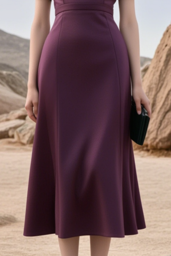 Cocktail Party Dress Purple Crew Neck Midi Dress