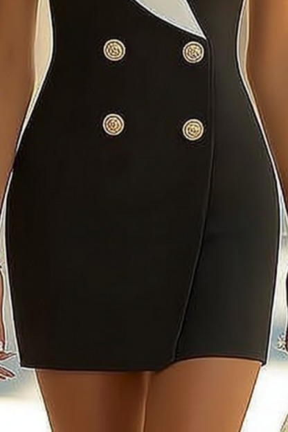 Work Dress Black White Lapel Sheath Mini Dress
