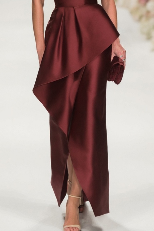 Mother of th Bride Dress Burgundy Strapless Ruched Maxi Dress