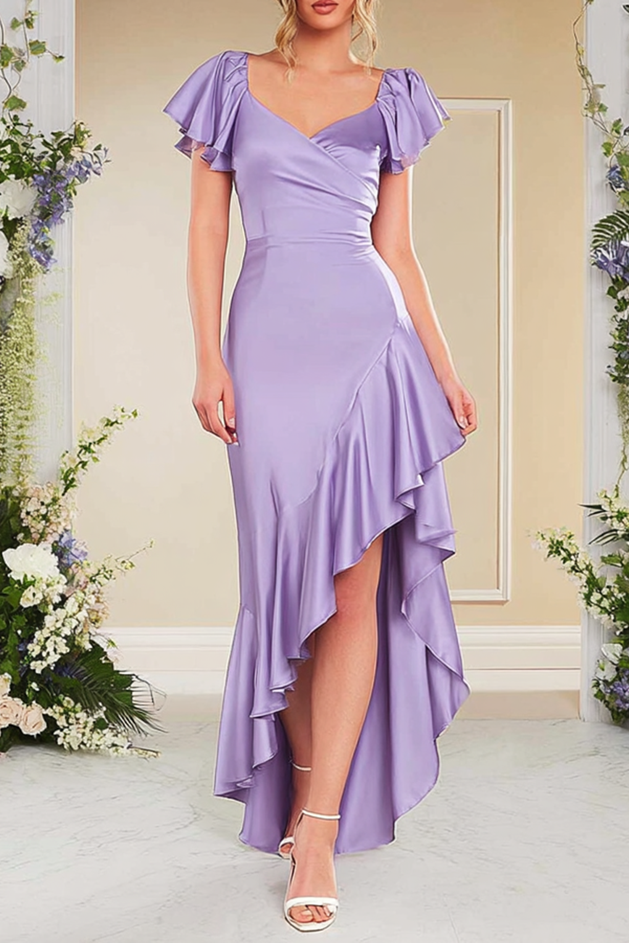 Formal ​Evening Dress Purple Sweetheart Neck Maxi Ruffle Dress