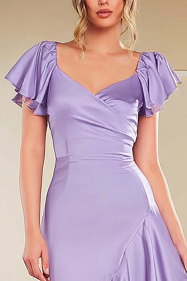 Formal ​Evening Dress Purple Sweetheart Neck Maxi Ruffle Dress