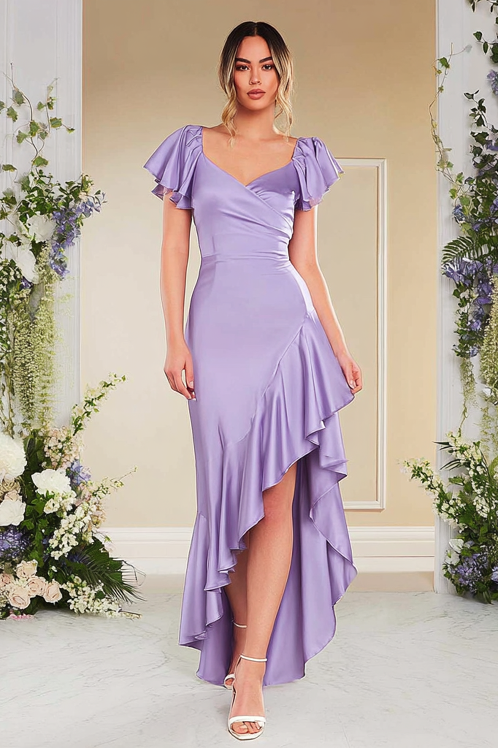 Formal ​Evening Dress Purple Sweetheart Neck Maxi Ruffle Dress