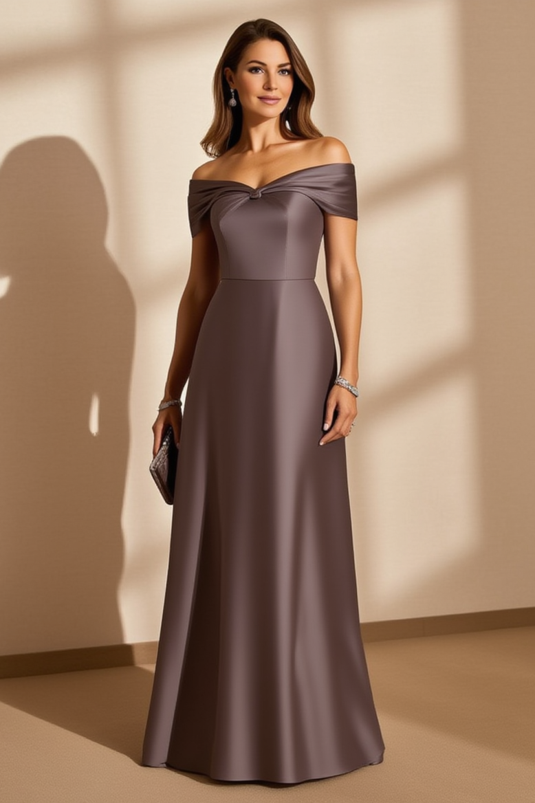 Mother of th Bride Dress Purple Off Shoulder Maxi Dress