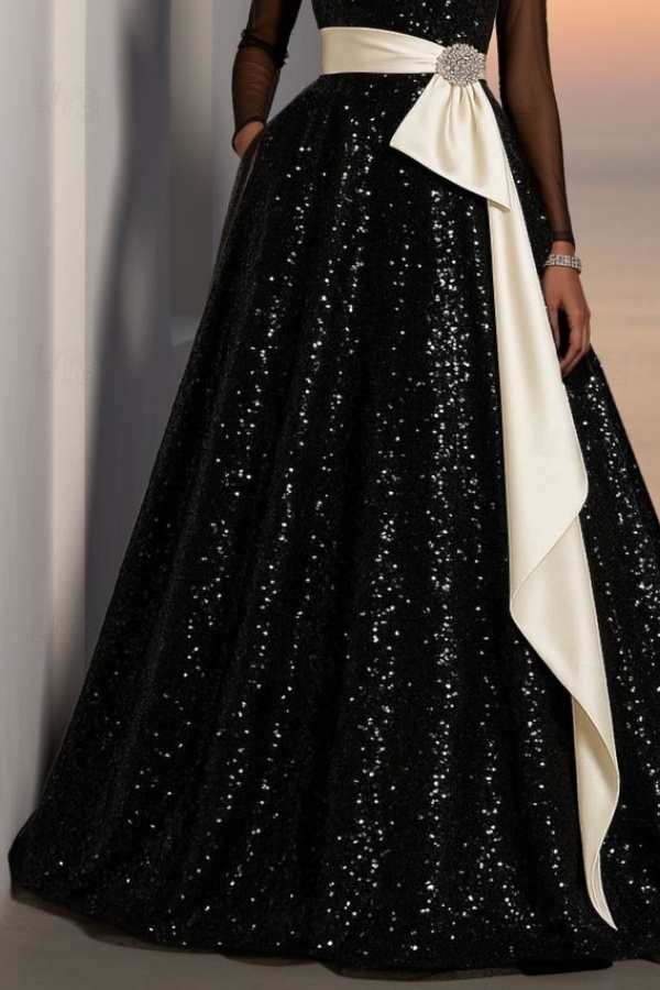 Formal ​Evening Dress Black Off Shoulder Mesh Maxi Dress