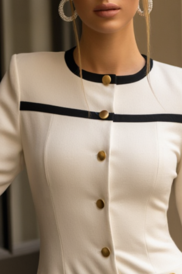 Work Dress White Crew Neck Long Sleeve Mini Dress