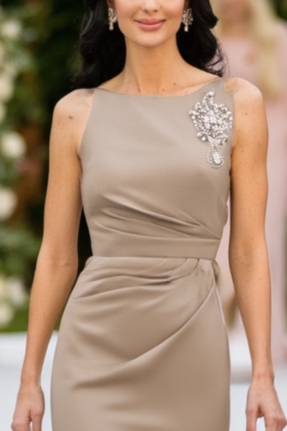 Wedding Guest Dress Khaki Crew Neck Maxi Dress