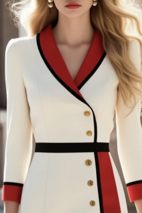 Work Dress Red Lapel Colorblock Mini Dress