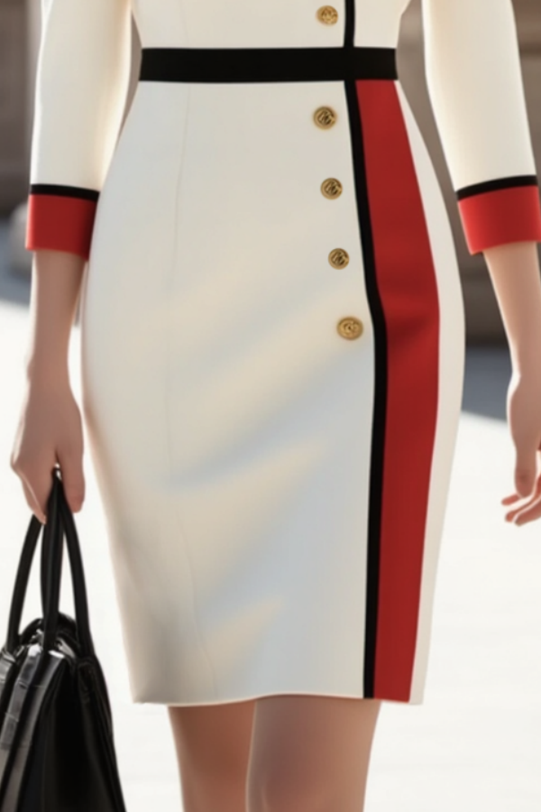 Work Dress Red Lapel Colorblock Mini Dress