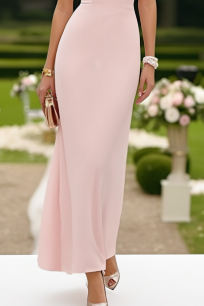 Formal Wedding Guest Dress Pink Strapless Sleeveless Maxi Dress