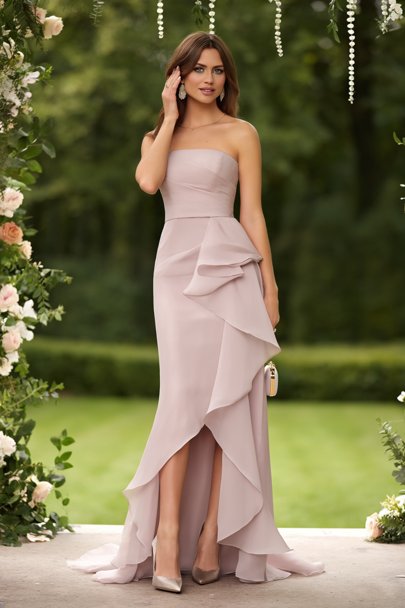 Formal Wedding Guest Dress Grey Strapless Sleeveless Maxi Dress