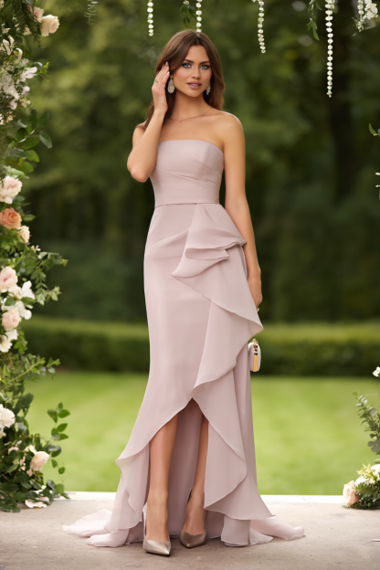 Formal Wedding Guest Dress Grey Strapless Sleeveless Maxi Dress