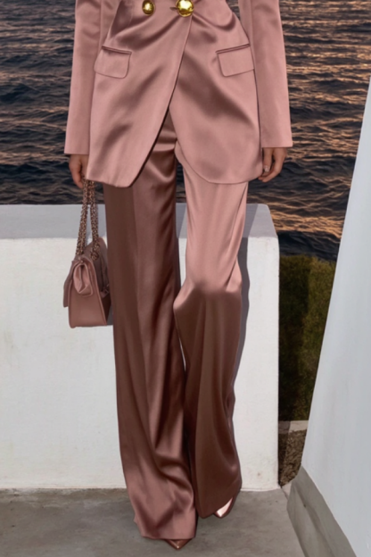 Business Blazer Suit Sets Pink Lapel Long Sleeve Pants Set