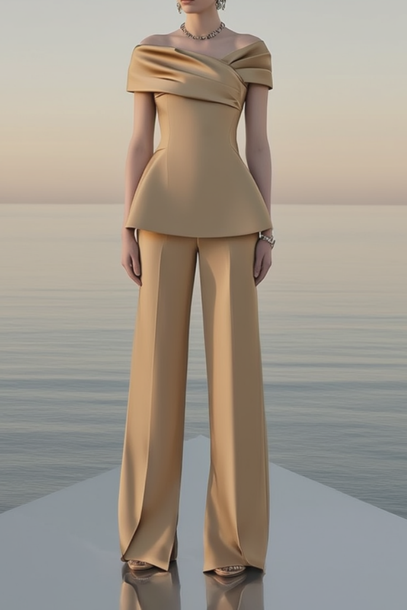 Party Outfit Sets Golden Off Shoulder Straight Pants Set
